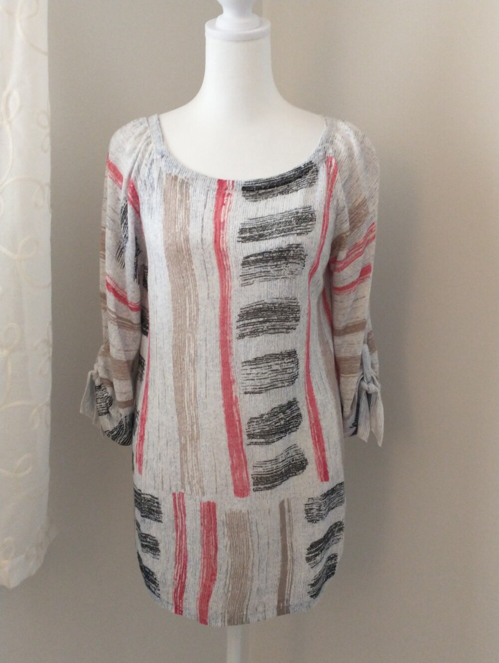 NIC+ZOE Linen Striped Tunic Lightweight  Sweater S